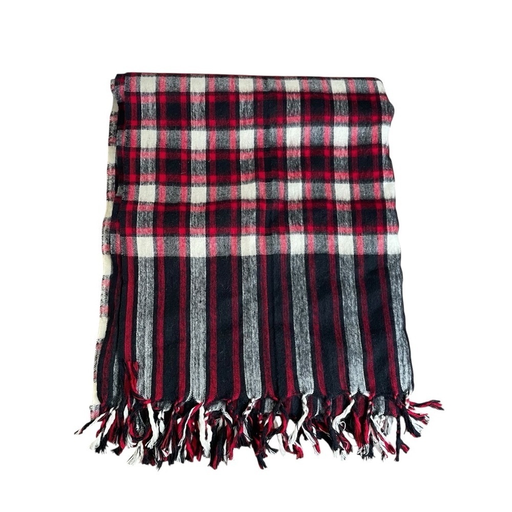 ZARA Plaid Blanket Scarf Black Red Cream